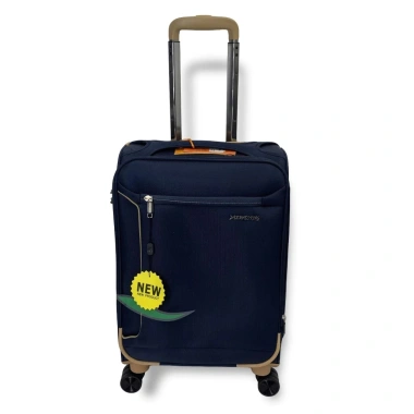 Vali Vải LEAVES 9.068 KING 20 Navy Vàng Đồng, Khóa Số An Toàn, Bánh Xe Kép 360 độ