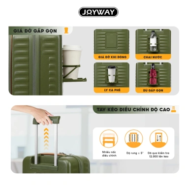 Vali Xách Tay JOYWAY Mở Mặt Trước Cao Cấp - Khóa TSA, Dây Kéo YKK, Bánh Xe 360°, Móc Treo - Giá chỉ 1.099.000₫