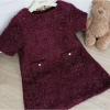 Váy babydoll dạ cộc tay suông cổ tròn kim sa đính khuy bạc sang chảnh độn 2 cầu vai 8