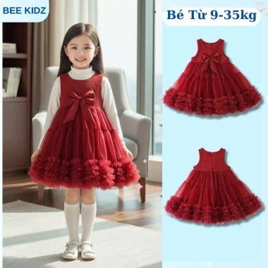 Váy Bé Gái Tiểu Thư Đỏ Mềm Mại - BST Váy Tết 2.024, Giá Ưu Đãi 189.000₫ 2
