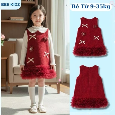 Váy Bé Gái Tiểu Thư Đỏ Mềm Mại - BST Váy Tết 2.024, Giá Ưu Đãi 189.000₫ 4