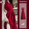 Váy cổ dây đỏ nữ hoàng gia A-line dài, dây đeo eo tinh tế, vừa vặn - chỉ 239.620₫ 8