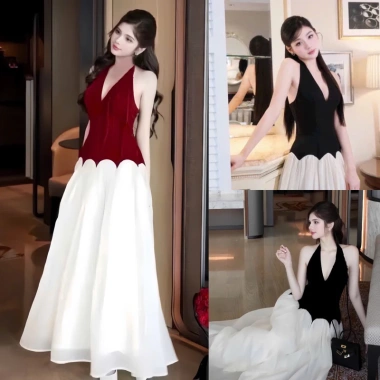 Váy cổ yếm dài voan trắng họa bông hoa - Size 55-95kg, giá ưu đãi 300.000₫