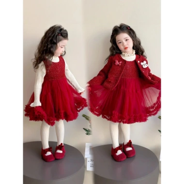 Váy dạ bé gái Hello Kitty kèm áo khoác, size 9-25kg, giá ưu đãi 365k, phù hợp tiệc Tết 3