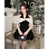 Váy đầm nhung kim tuyền cách điệu nơ vai xinh xắn - Giá chỉ 289.000đ, chất liệu mềm mại, thiết kế sang trọng 3