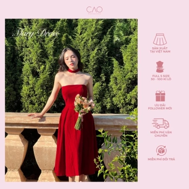 Váy nhung Renny dài cúp ngực, quàng cổ sang trọng, size lớn - Giá chỉ 600.000₫