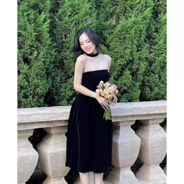 Váy nhung Renny dài cúp ngực, quàng cổ sang trọng, size lớn - Giá chỉ 600.000₫