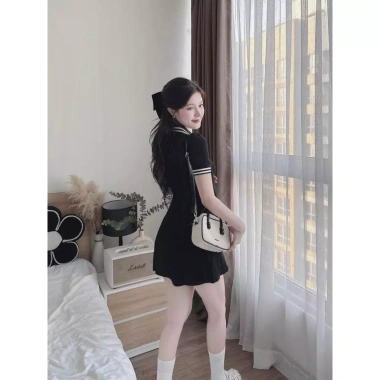 Váy nữ ôm sang chảnh cổ bẻ tay ngắn, nút phong cách Hàn Quốc, tiểu thư cá tính HCOM25.842 - 179k