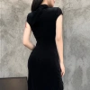 Váy sườn xám dài bodycon cho phụ nữ plus size tay ngắn, cổ Trung Quốc 3