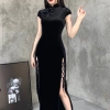 Váy sườn xám dài bodycon cho phụ nữ plus size tay ngắn, cổ Trung Quốc 4