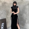 Váy sườn xám dài bodycon cho phụ nữ plus size tay ngắn, cổ Trung Quốc 5