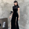 Váy sườn xám dài bodycon cho phụ nữ plus size tay ngắn, cổ Trung Quốc 6