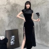 Váy sườn xám dài bodycon cho phụ nữ plus size tay ngắn, cổ Trung Quốc 7