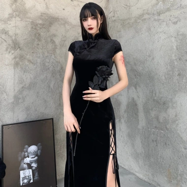 Váy sườn xám dài bodycon cho phụ nữ plus size tay ngắn, cổ Trung Quốc 8 Váy sườn xám dài bodycon cho phụ nữ plus size tay ngắn, cổ Trung Quốc 8
