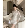 Váy sườn xám ôm body ren hoa cổ đứng, nút chéo ngực, xẻ đùi quyến rũ - chỉ 415k 3