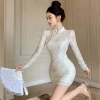 Váy sườn xám ôm body ren hoa cổ đứng, nút chéo ngực, xẻ đùi quyến rũ - chỉ 415k 4