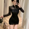 Váy sườn xám ôm body ren hoa cổ đứng, nút chéo ngực, xẻ đùi quyến rũ - chỉ 415k 10