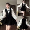 Váy tiểu thư tay bồng xoè nhung tuyết nơ ngực + quần bảo hộ Dilyshop V129 - 166.100₫ 2