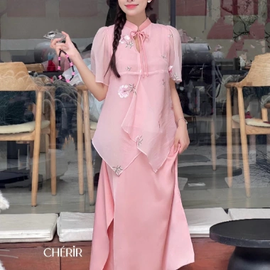 Váy Tơ Thêu Hoa phối lụa dáng suông thanh lịch - Giá chỉ 720.000đ, giảm tới 21% 8
