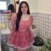 Váy xòe voan hoa hồng cúp ngực tiểu thư - Sẵn xả, giá ưu đãi 250.000đ 6