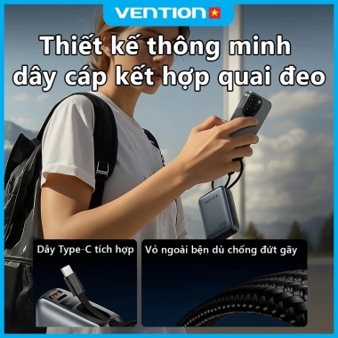 Vention 20.000mAh PD 45W - Sạc nhanh Type-C iPhone 16 Pro Max & Samsung S24 Ultra, bảo hành, chỉ 635k 2