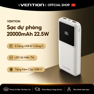 Vention Sạc Dự Phòng 20.000mAh 22.5W PD 3.0 - Màn Hình TFT Siêu Nhanh Giá Ưu Đãi 359.001 VND 10 Vention Sạc Dự Phòng 20.000mAh 22.5W PD 3.0 - Màn Hình TFT Siêu Nhanh Giá Ưu Đãi 359.001 VND 10