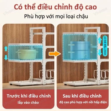 Vhome Kệ đa năng gầm bếp nhiều tầng - Điều chỉnh độ cao, thép cacbon cao cấp, tiết kiệm không gian