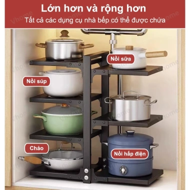 Vhome Kệ đa năng gầm bếp nhiều tầng - Điều chỉnh độ cao, thép cacbon cao cấp, tiết kiệm không gian