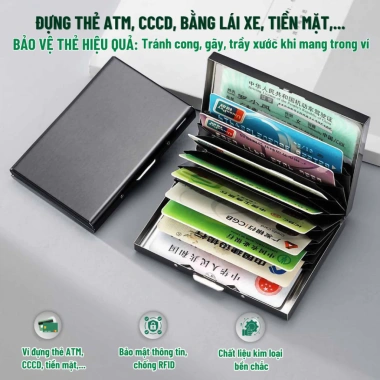 Ví đựng thẻ tín dụng chống trộm thép không gỉ đa ngăn, bảo vệ RFID - 24.799₫