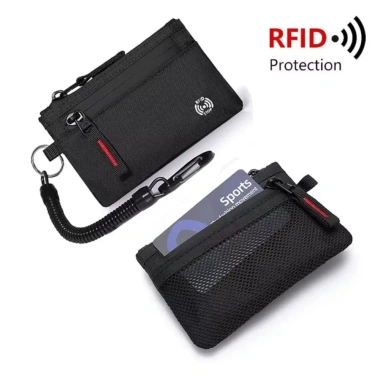 Ví nam MAOMEI RFID chống trộm, hộp thẻ tín dụng, dây kéo, móc Carabiner, ví tiền xu Nylon dùng hàng ngày 7