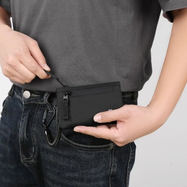 Ví nam MAOMEI RFID chống trộm, hộp thẻ tín dụng, dây kéo, móc Carabiner, ví tiền xu Nylon dùng hàng ngày 9