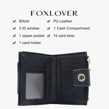 Ví nữ FOXLOVER 15 ngăn đựng thẻ thiết kế gấp đôi Đen-Xanh dương - Chỉ 337.000₫ 6