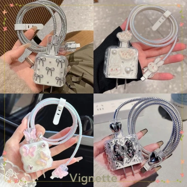Vignette COD Phụ kiện bảo vệ cục sạc iPhone PD 20W Hình trái tim 3D bạc chống vỡ
