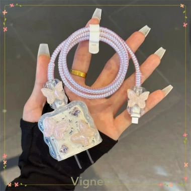 Vignette COD Phụ kiện bảo vệ cục sạc iPhone PD 20W Hình trái tim 3D bạc chống vỡ