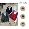 VMY Studio áo len cổ tay bèo + áo gile đính hoa sang trọng - Trang phục nữ Tết QCCC