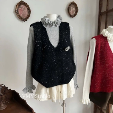 VMY Studio áo len cổ tay bèo + áo gile đính hoa sang trọng - Trang phục nữ Tết QCCC