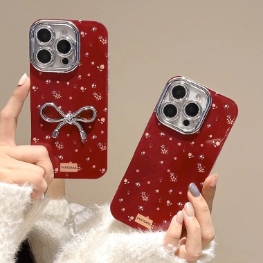 Vỏ Acrylic Nơ Lập Thể, Ống Kính Lấp Lánh – Chống Sốc, iPhone 17/16/15 – 79.000₫