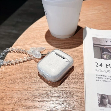 Vỏ Airpods 4 Pro/3 TPU mềm bướm trắng sáng, chống sốc, dây xích hạt chống mất