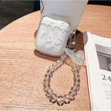 Vỏ Airpods 4 Pro/3 TPU mềm bướm trắng sáng, chống sốc, dây xích hạt chống mất