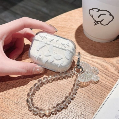 Vỏ Airpods 4 Pro/3 TPU mềm bướm trắng sáng, chống sốc, dây xích hạt chống mất