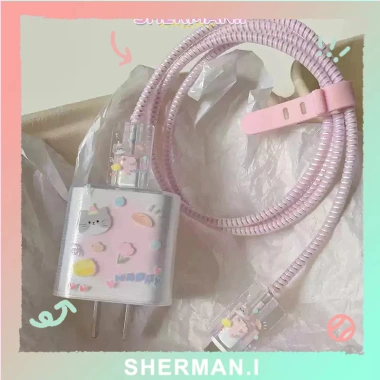 Vỏ bảo vệ silicone mềm hoạt hình cho bộ sạc 5 trong 1 IP 20W‑SN, trong suốt, chống gập - 7.000 VND