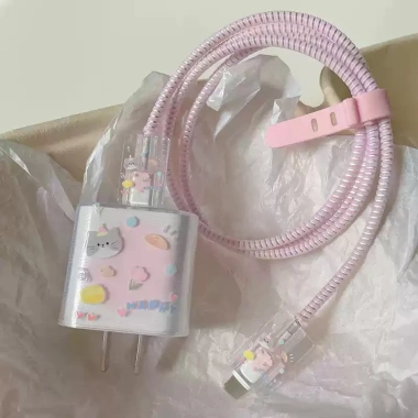 Vỏ bảo vệ silicone mềm hoạt hình cho bộ sạc 5 trong 1 IP 20W‑SN, trong suốt, chống gập - 7.000 VND
