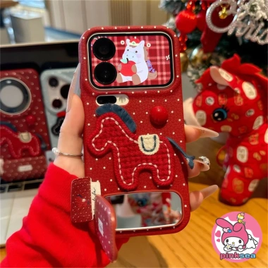Vỏ Bọc iPhone 17-11 X Xr Xs Max 8 7 Plus - Chấm Bi Nhãn Thêu Pony Giá Đỡ 18.360 VND