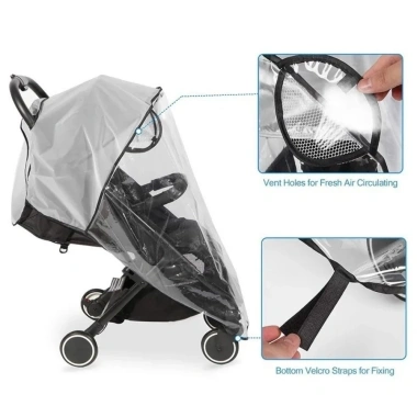 Vỏ che mưa xe đẩy HOBBYIN - Áo mưa trong suốt 360°, thoáng khí, đa năng, chống thấm