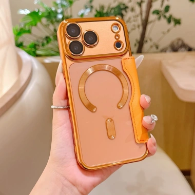 Vỏ da lật từ tính mạ điện cho iPhone 13-17 Pro Max, trong suốt, ngăn thẻ, chống rơi, 192k 4