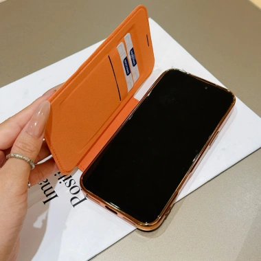 Vỏ da lật từ tính mạ điện cho iPhone 13-17 Pro Max, trong suốt, ngăn thẻ, chống rơi, 192k 7