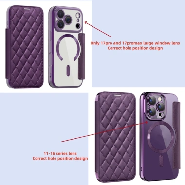 Vỏ da lật từ tính mạ điện cho iPhone 13-17 Pro Max, trong suốt, ngăn thẻ, chống rơi, 192k 8