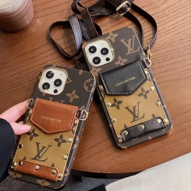 Vỏ iPhone da cổ điển, ví thẻ đeo chéo, chống rơi cho iPhone 17/16/15/14/13/12/11/XR/XS