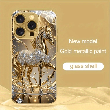 Vỏ kim loại ngựa vàng cao cấp cho iPhone 12‑15 Pro Max – Chống sốc, thời trang