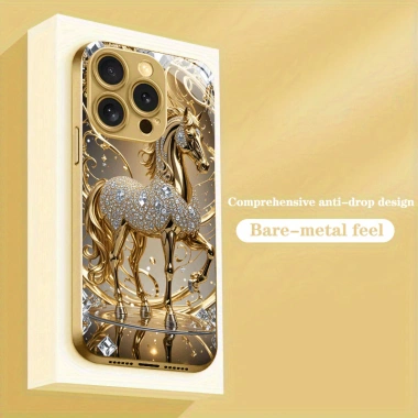 Vỏ kim loại ngựa vàng cao cấp cho iPhone 12‑15 Pro Max – Chống sốc, thời trang
